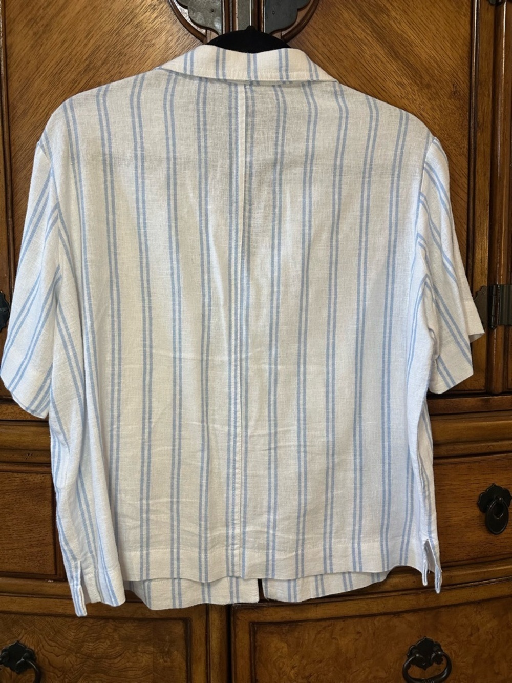 Buffalo David Bitton Linen Blend Striped Camp Shirt Top Blue White Small - Picture 4 of 11